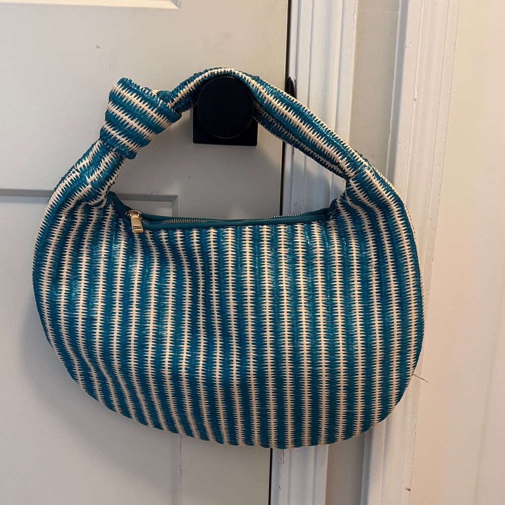 Melie Bianco Anthropologie Teal and White Shoulder Bag